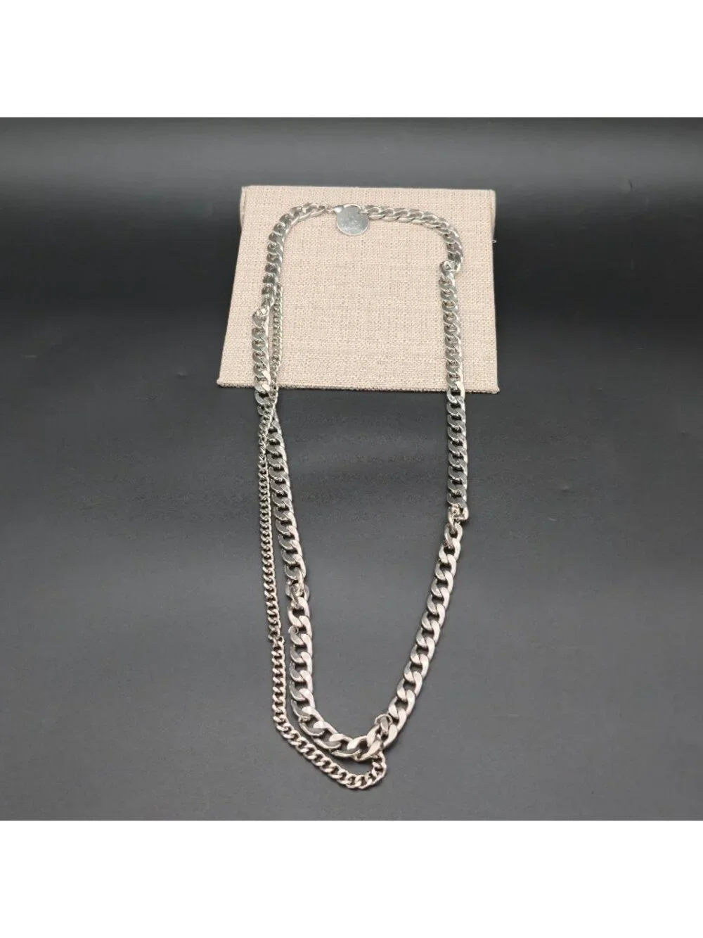 41 Inch Silver Cuban Link Chain Necklace with Round Tag, Chunky Curb B1447